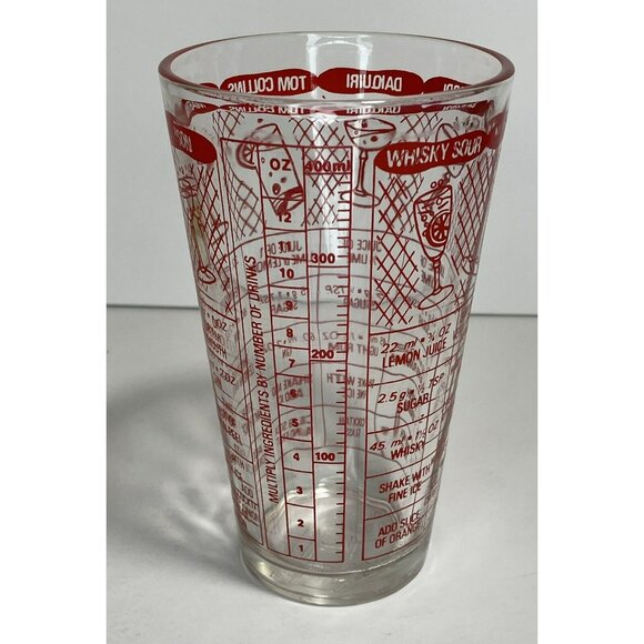 Irvinware Glass Bar Drink Recipe Shaker Red Clear 6" Vintage MCM - Picture 3 of 10